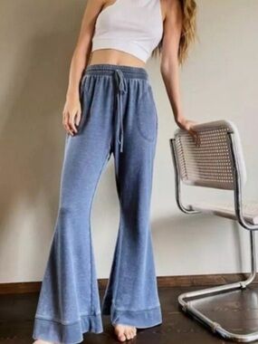 Free People Peace Out Semi-Sheer Cot Poly Flared Lounge Sweat Pants Sz XS NWT